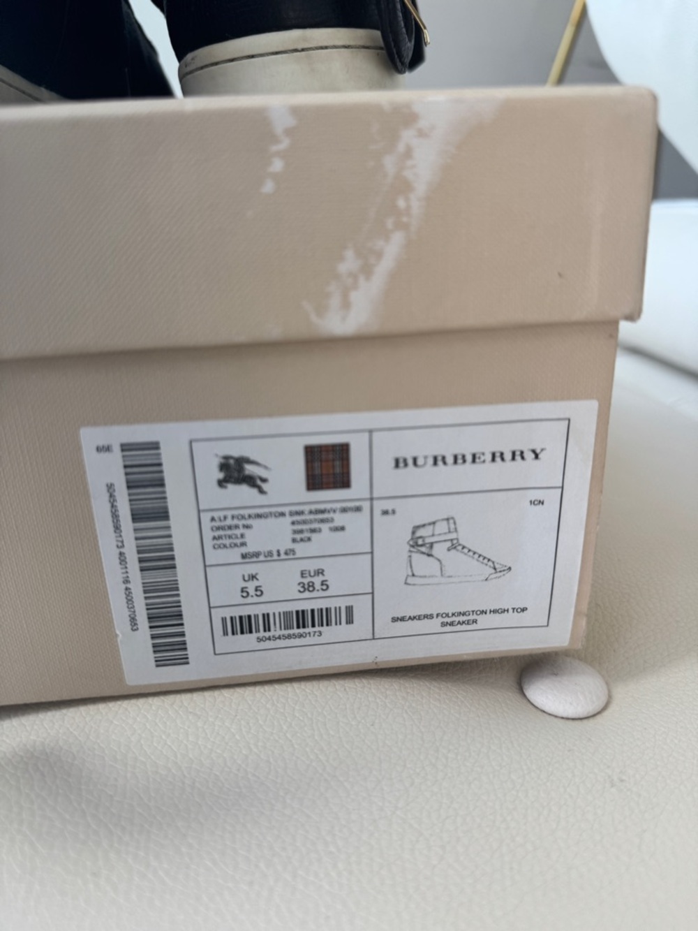 Burberry Black Leather High-Top Sneakers with Signature Check Accent - Picture 5 of 6